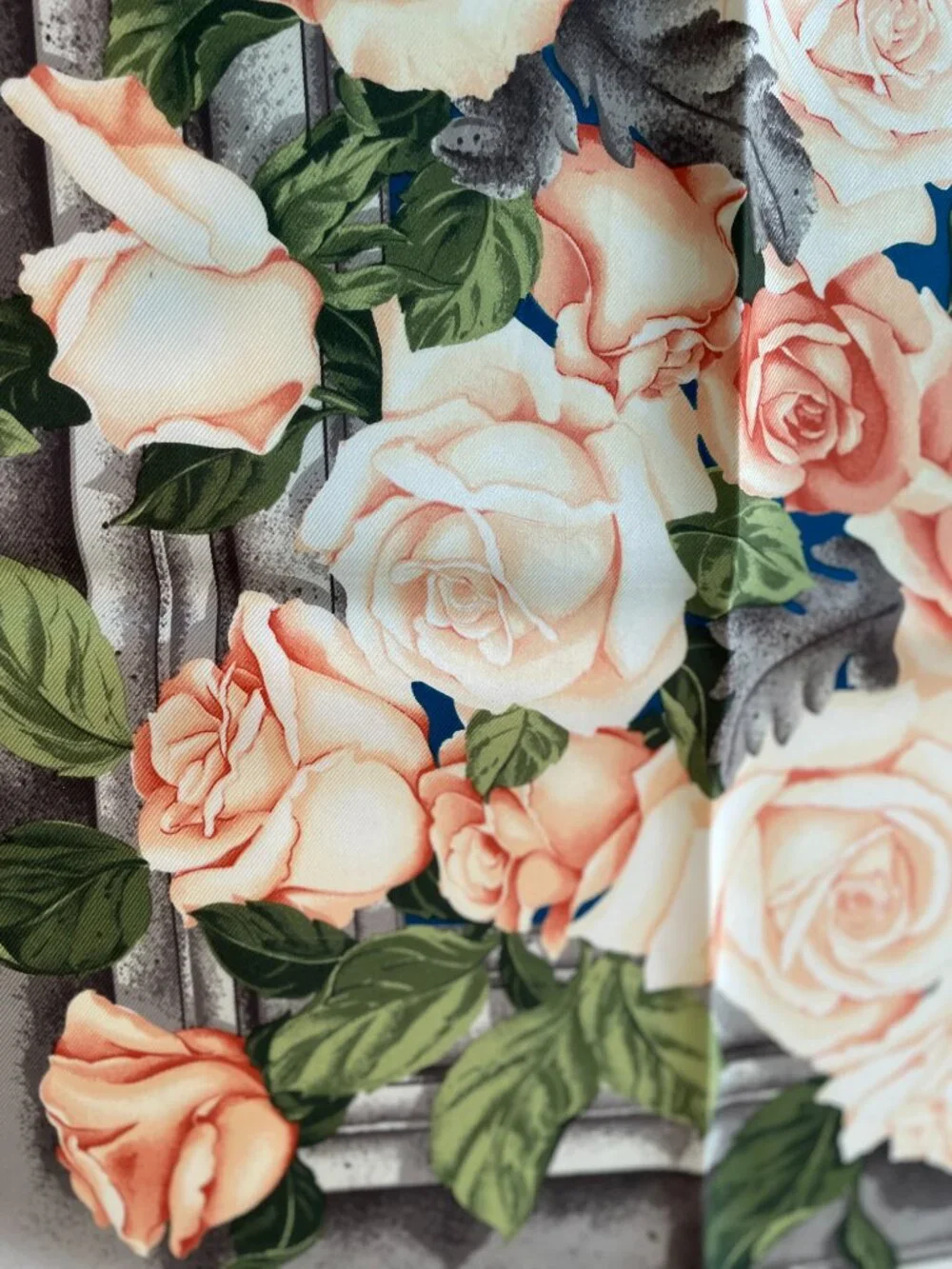 Vintage Christian Silk Scarf with Roses & Polka Dots